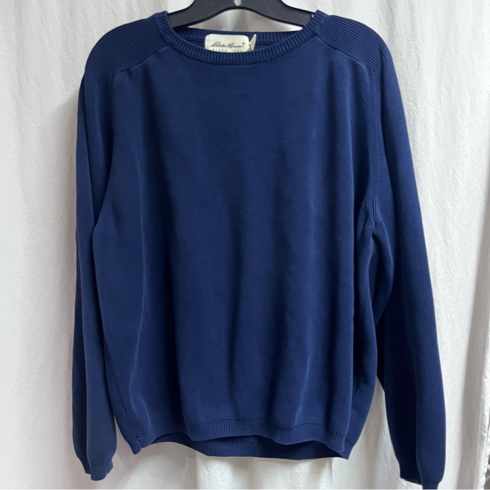 Eddie Bauer Men’s Sweater Blue Crewneck Size L 100% Cotton Preppy Classic Office